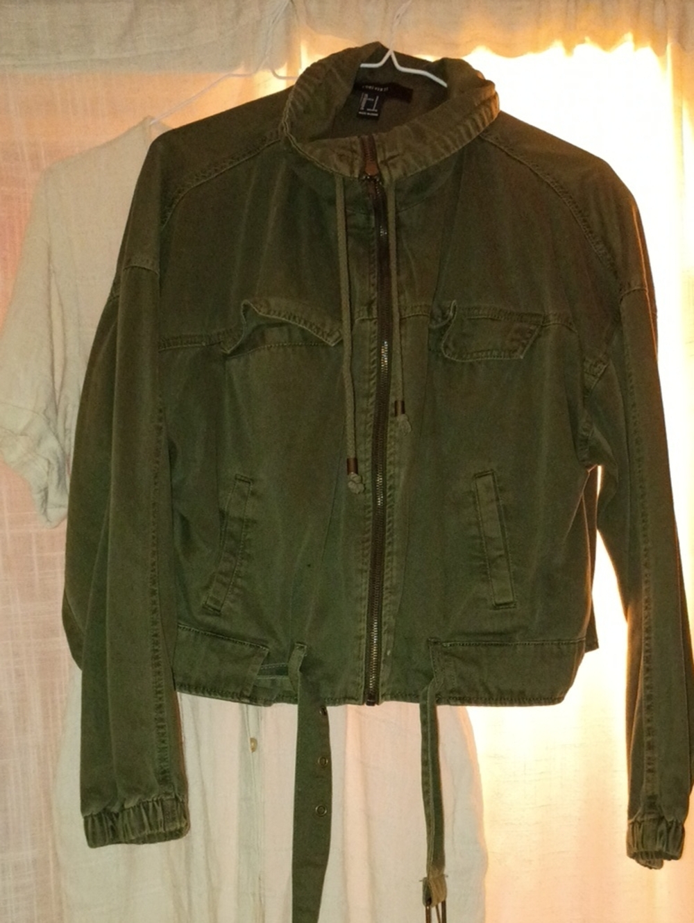 Forever 21 Olive Green Utility Jacket with Drawstring Waist
